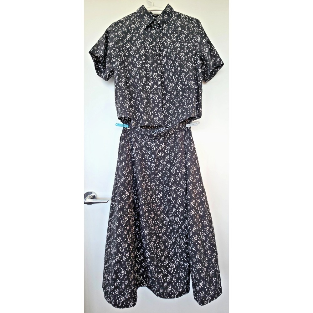 Uniqlo Shirt Skirt Set Black White Floral Preppy Quiet Luxury
